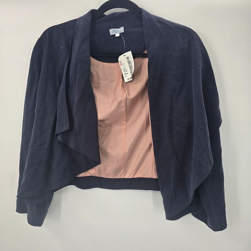 Abbeline Jacket Womens XS Navy Blazer Tencel Open Front Draped Lined Short Twill - Picture 3 of 11